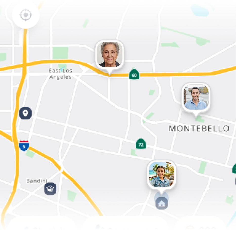 Map showing family member locations