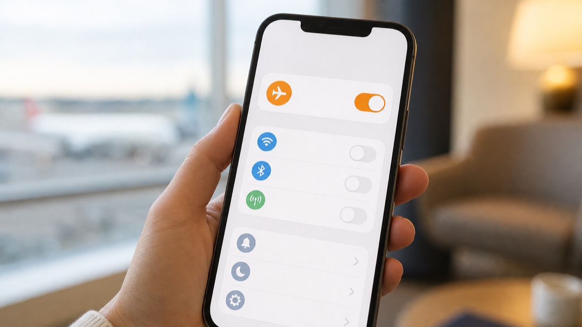 A phone screen showing the airplane mode toggle switched on